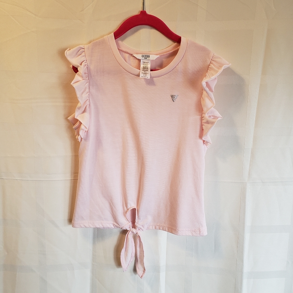 Guess ruffle sleeve tie front shirt